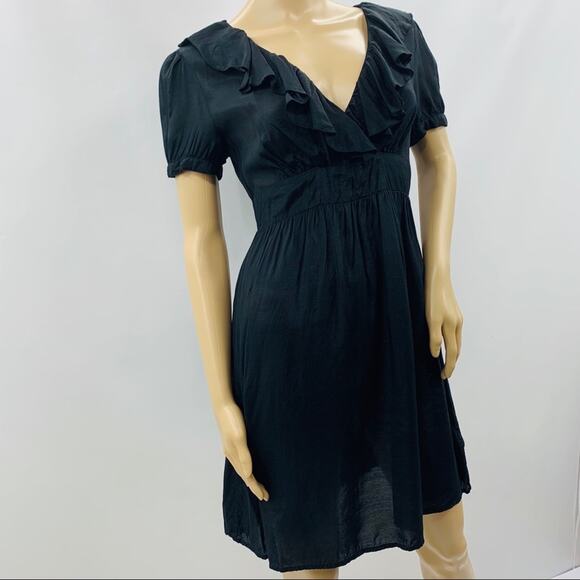 ASOS Black Wrap Dress with Ruffle Neck Line - Picture 2 of 11